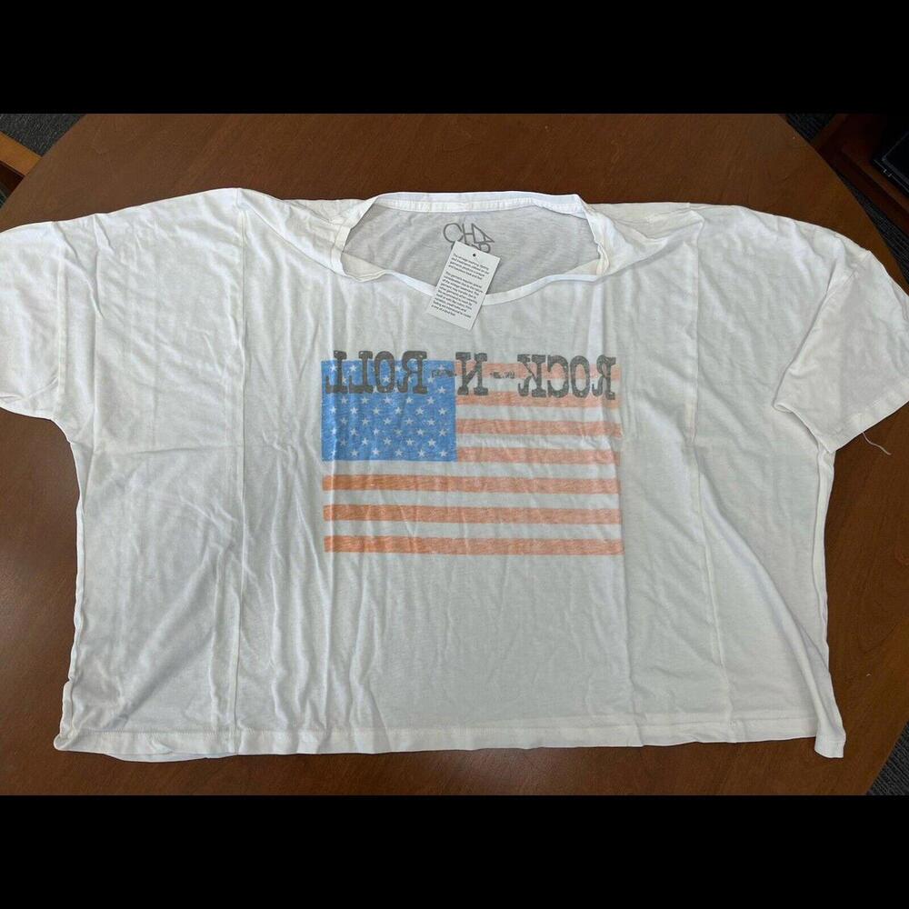 NWT New Chaser Rock and Roll Distressed Dolman Tee White Large